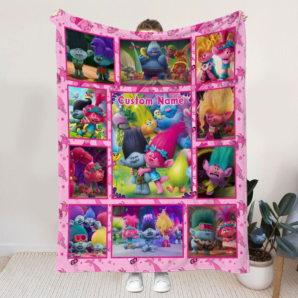Personalized Name Trolls Blanket, Trolls Birthday Blanket