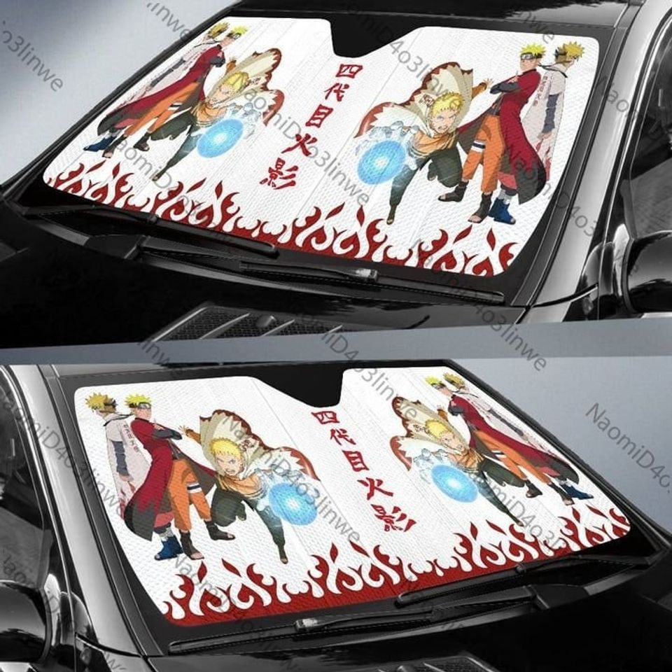 Narutoo Anime Car Sunshade - Minato And Narutoo Hokage Using Rasengan Sun Shade