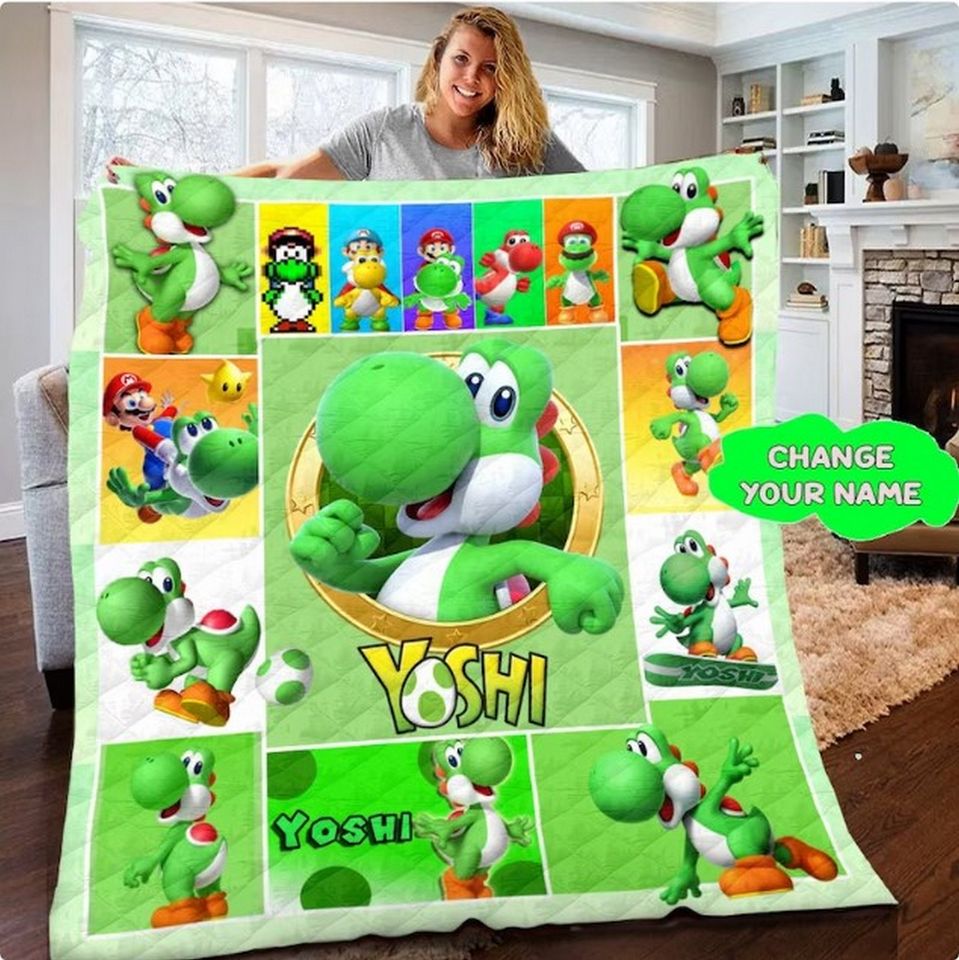 Personalized yoshi mario blanket, Customized Super Mario Blanket