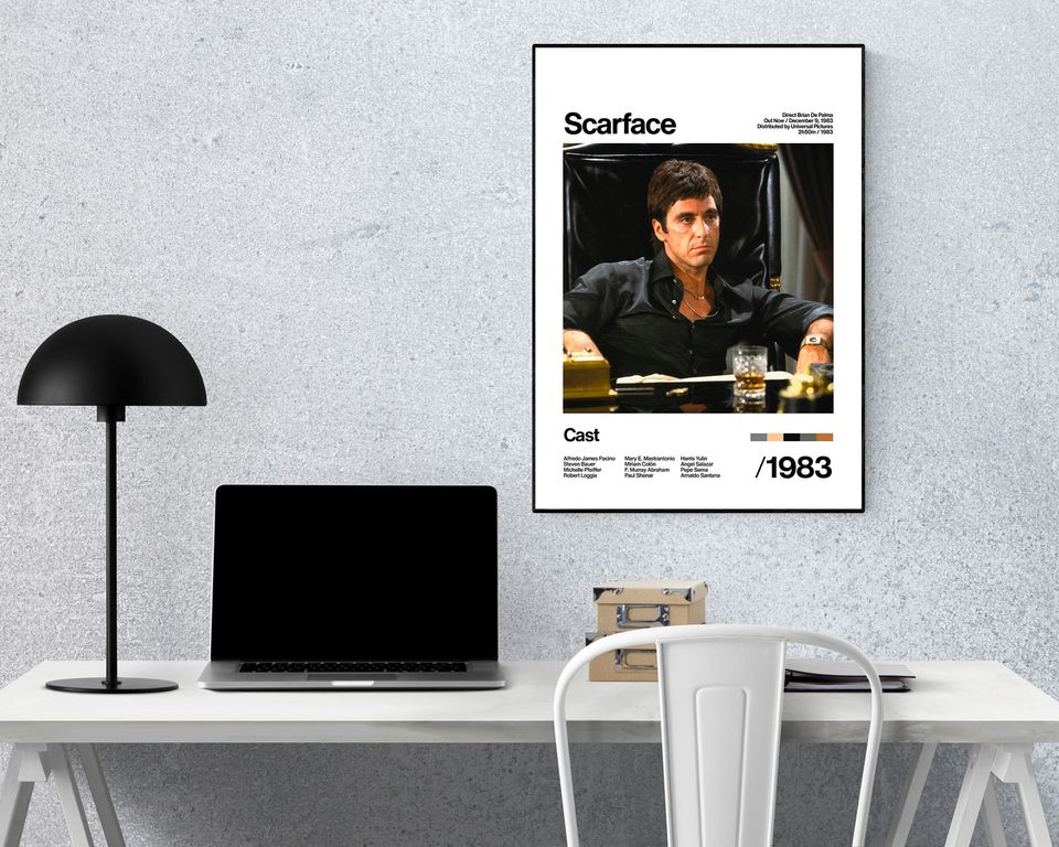 Scarface - 1983 - Al Pacino - Movie Artwork White Print Poster