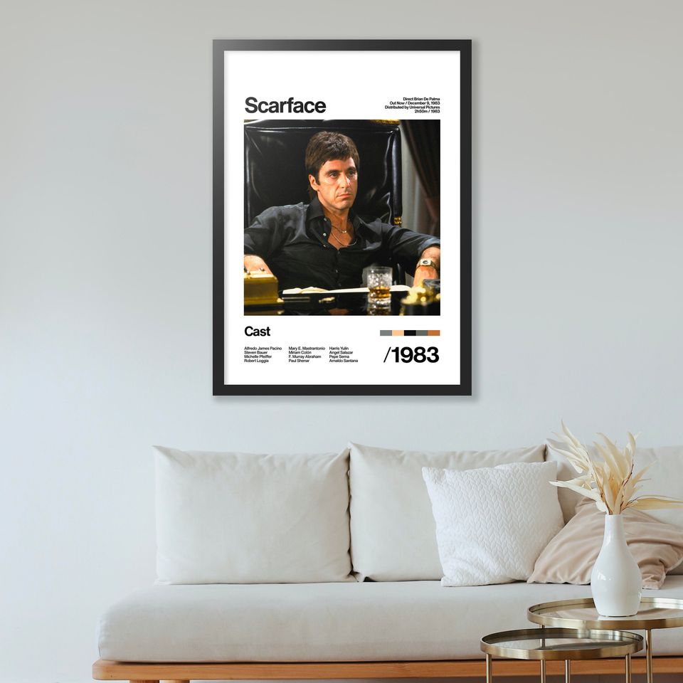 Scarface - 1983 - Al Pacino - Movie Artwork White Print Poster