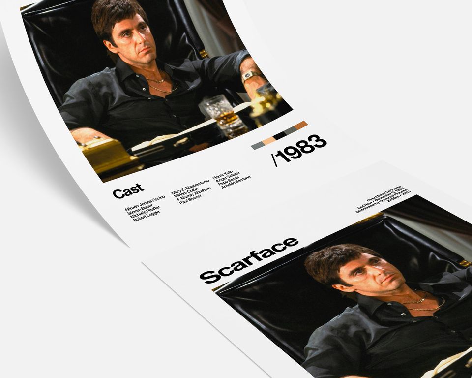 Scarface - 1983 - Al Pacino - Movie Artwork White Print Poster