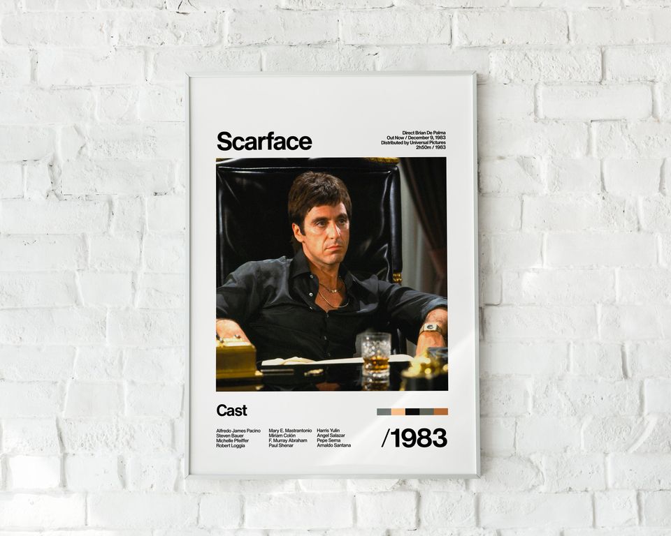Scarface - 1983 - Al Pacino - Movie Artwork White Print Poster