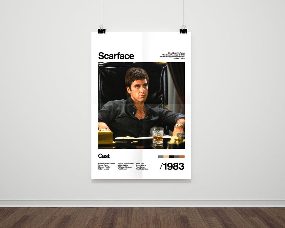 Scarface - 1983 - Al Pacino - Movie Artwork White Print Poster