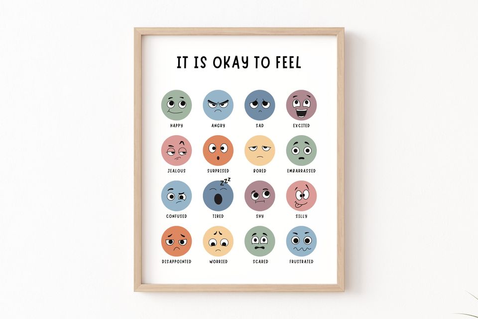 It's Okay to Feel, Boho Classroom Decor, Feelings Chart Poster
