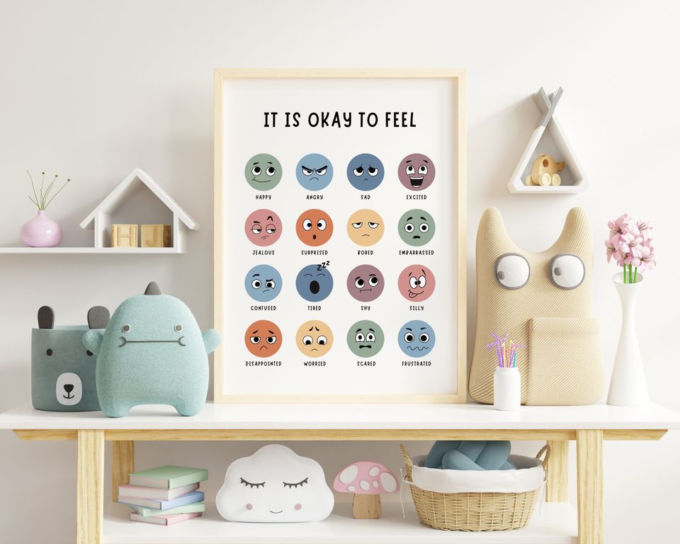 It's Okay to Feel, Boho Classroom Decor, Feelings Chart Poster