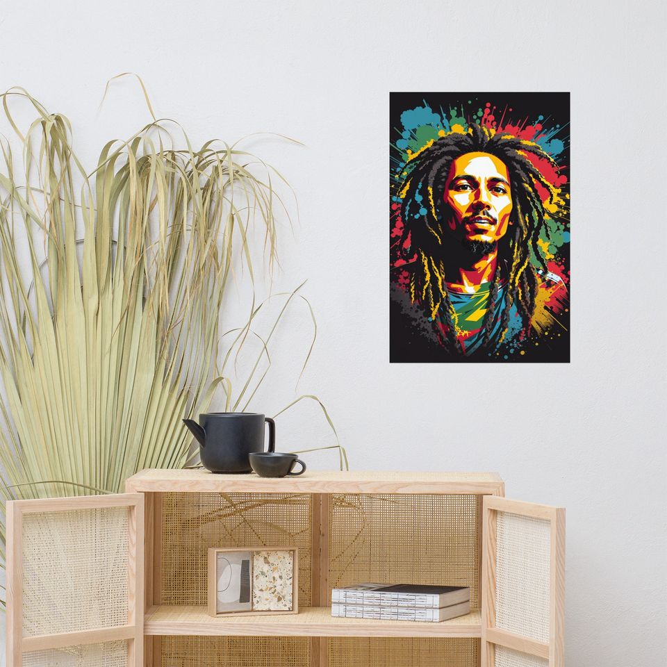 Vintage Bob Marley inspired Poster, Retro Reggae Music Illustration