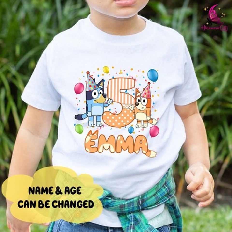 Personalized BlueyDad Birthday Gift For Kids T-Shirt, Add Name & Age Birthday Shirt