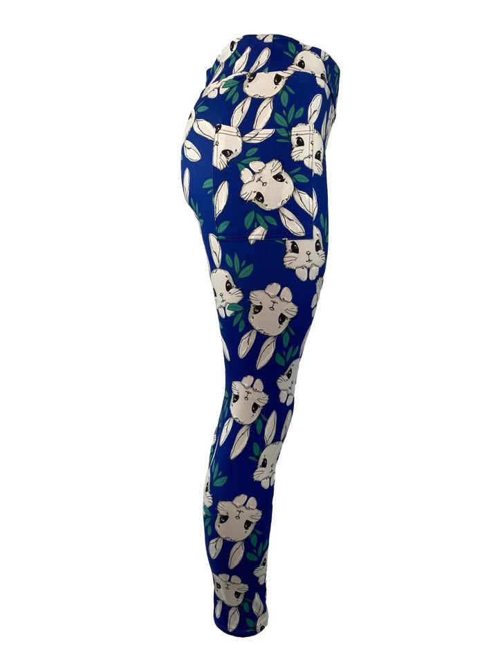 Fluffy Gray Easter Bunny Faces Leggings