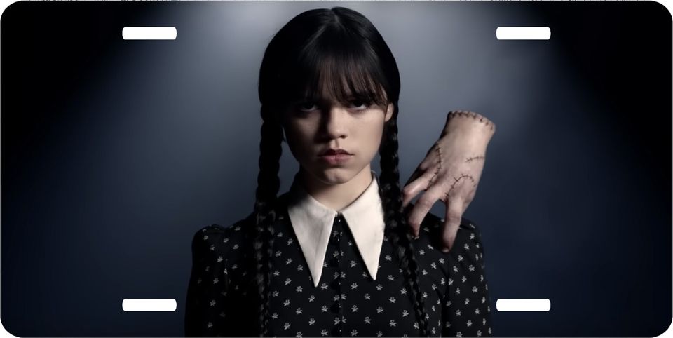 Wednesday Addams Thing & Jenna License Plate