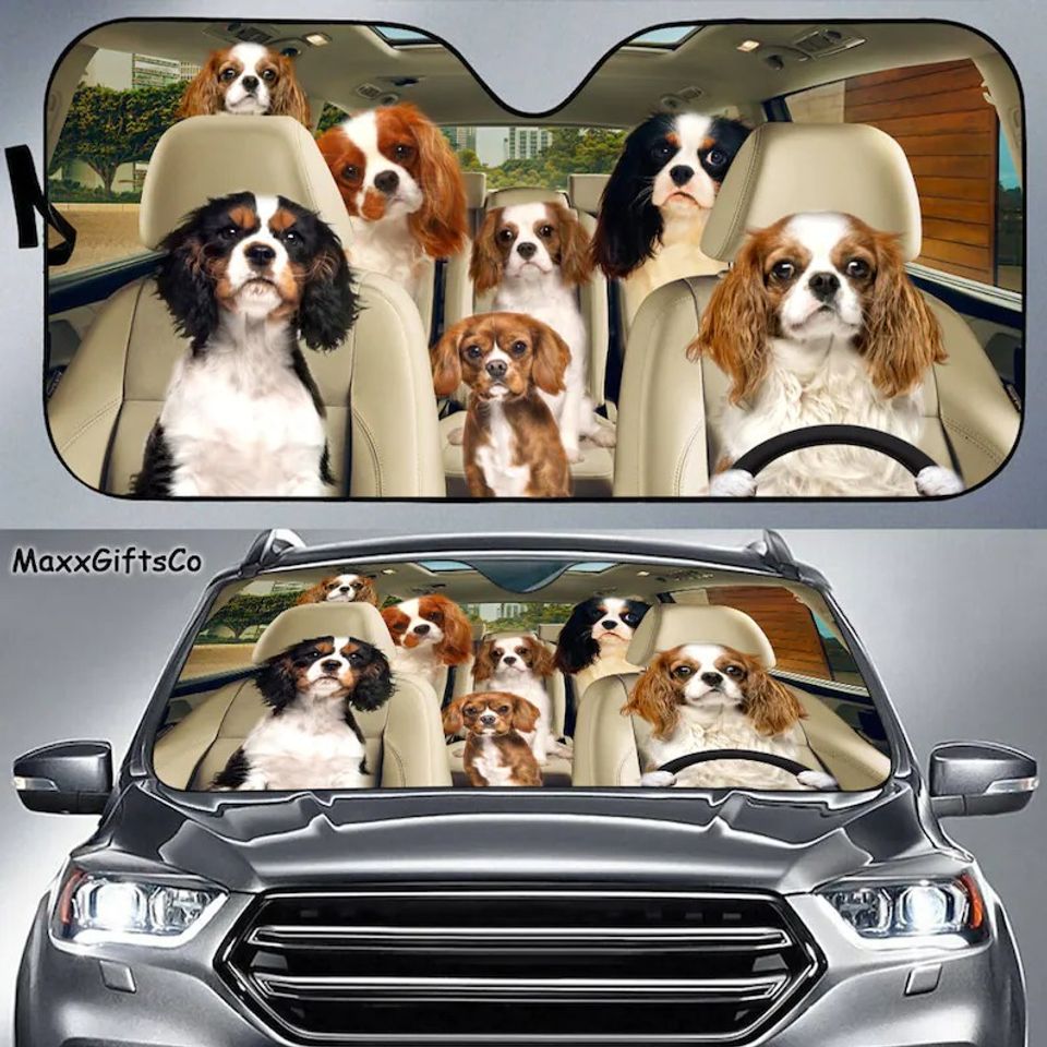 Cavalier King Charles Spaniel Car Sun Shade, Dogs Windshield