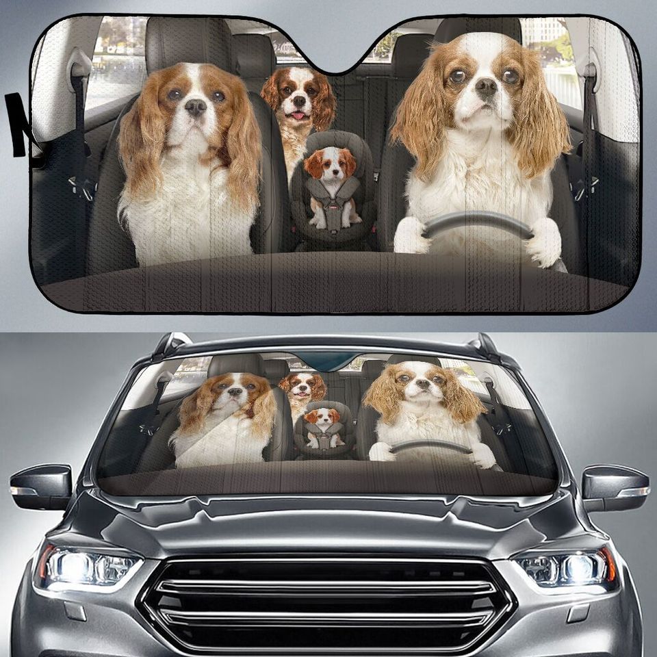Cavalier King Charles Spaniel Car Sun Shade, Dogs Windshield