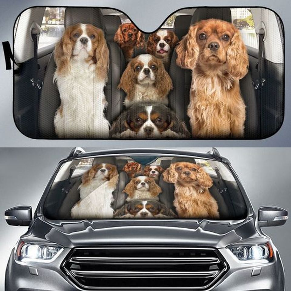 Cavalier King Charles Spaniel Car Sun Shade, Dogs Windshield