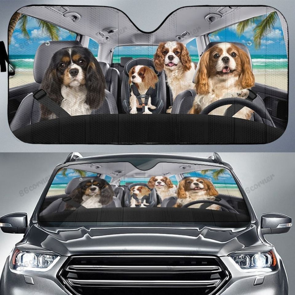 Cavalier King Charles Spaniel Car Sun Shade, Dogs Windshield