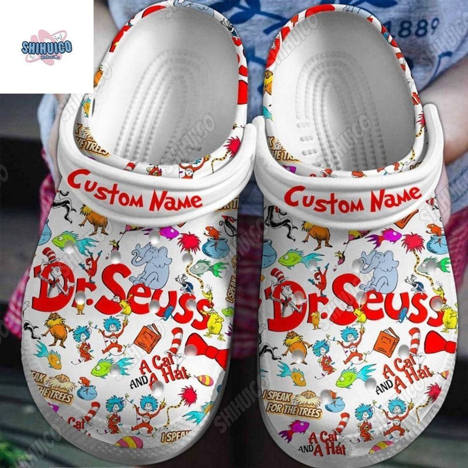Personalized Read Across America Cartoon Characters Shoes, A Cat And A Hat Clogs