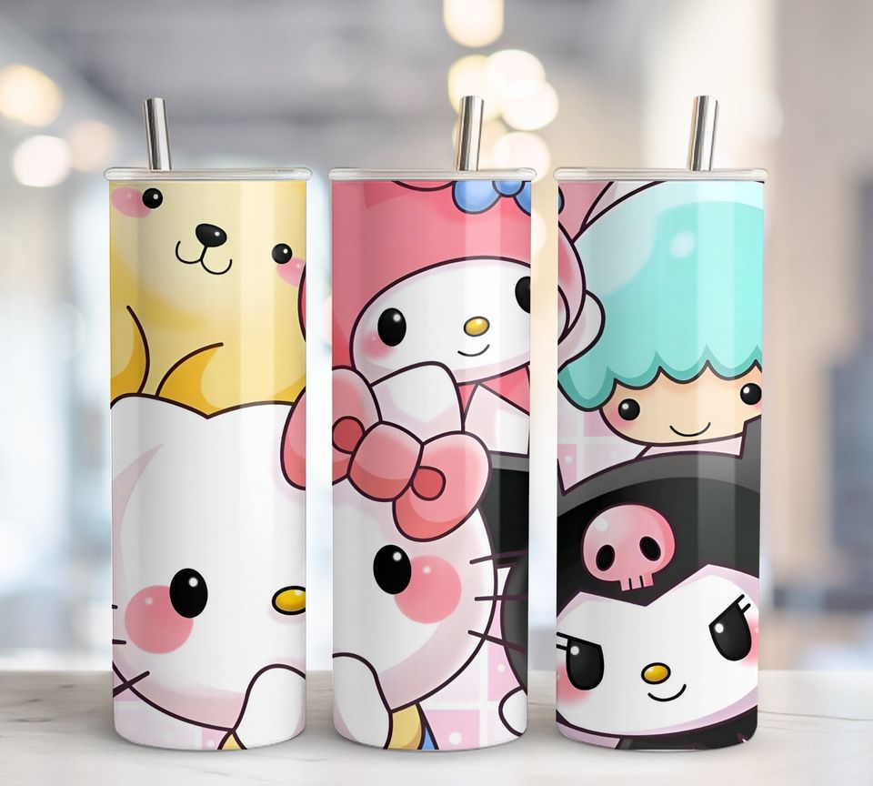 5+ Hello Cat Tumbler 20oz Tumbler with Lid and Straw