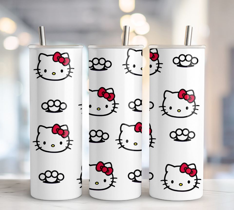 5+ Hello Cat Tumbler 20oz Tumbler with Lid and Straw
