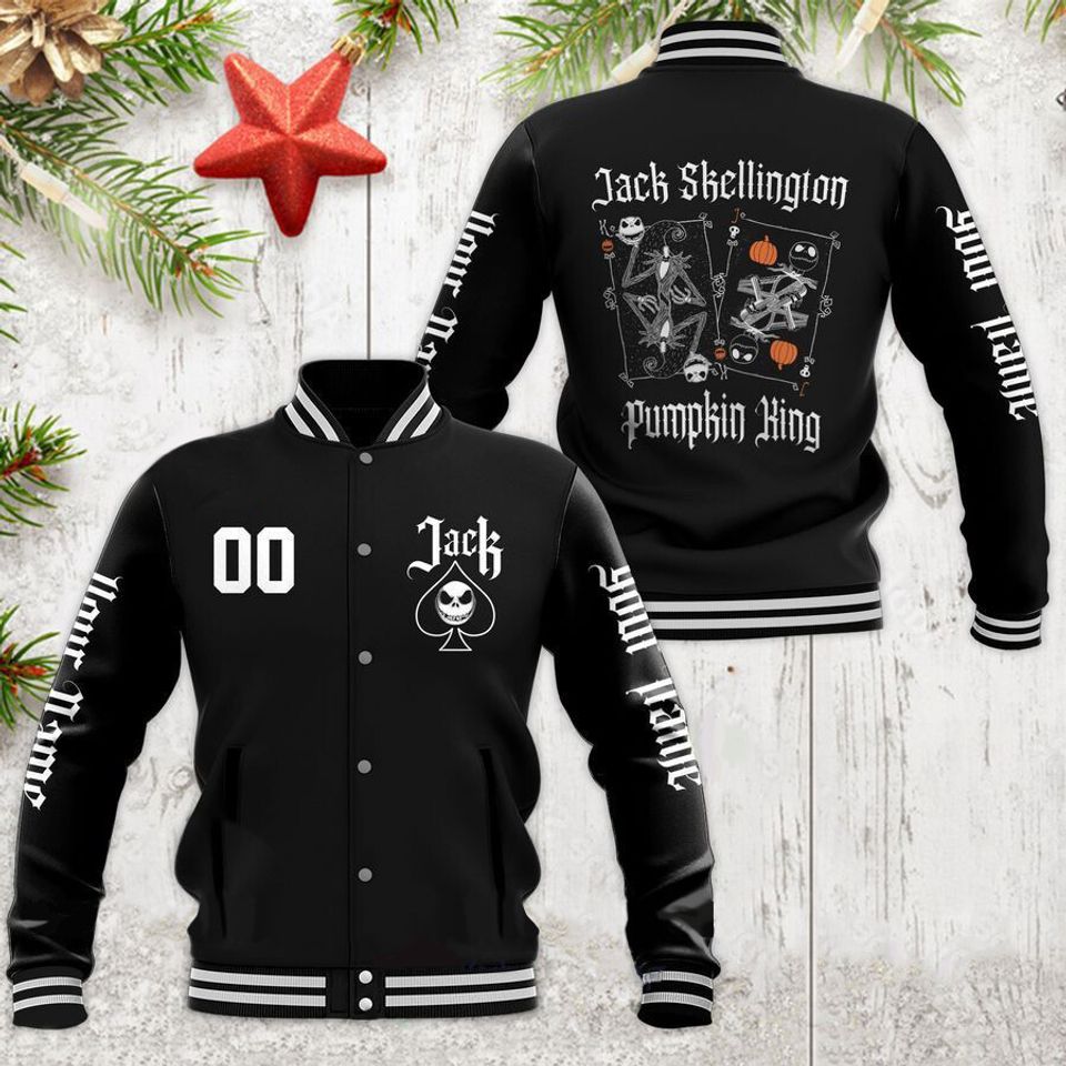 Personalized Jack Skellington Disney Halloween Baseball Jacket, Cartoon Jacket