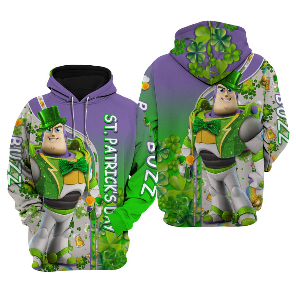 Buzz Lightyear St Patrick's Day Green Shamrocks Gold Coins 3D Hoodie