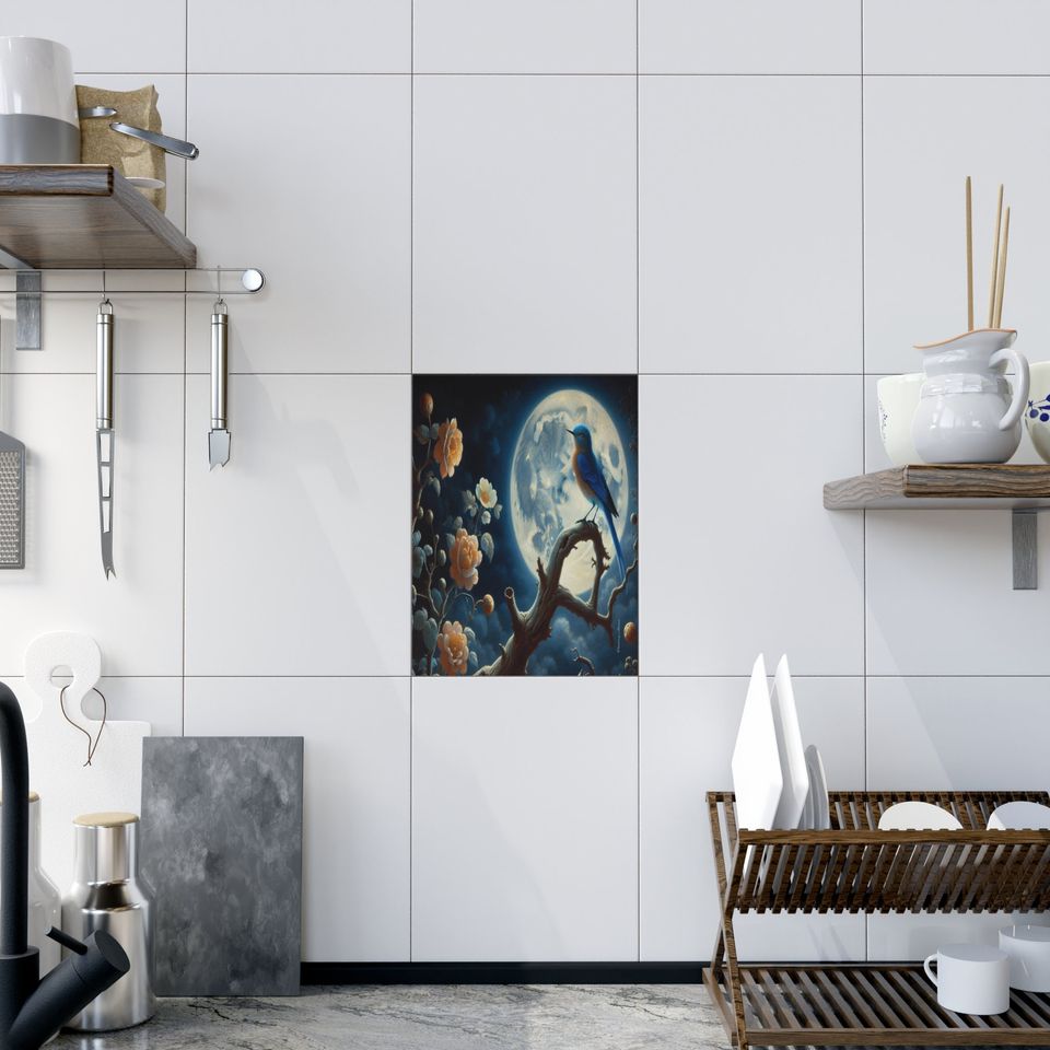 The Blue Bird Ceramic Photos Tile, Home Decor