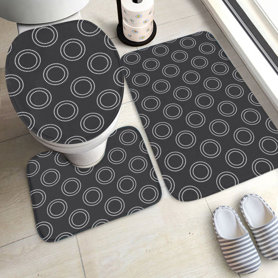 Polka Dot Print Bathroom Mat Set, Crystal Velvet Toilet Rug Set