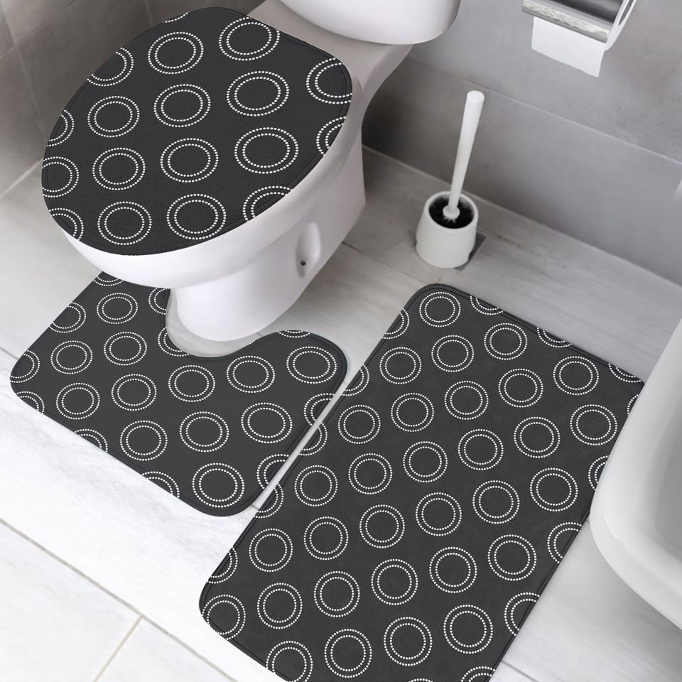 Polka Dot Print Bathroom Mat Set, Crystal Velvet Toilet Rug Set