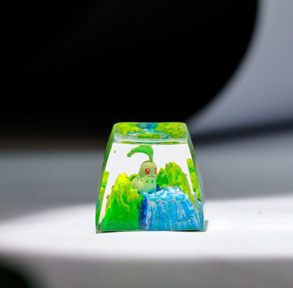 Chikorita PKM Artisan Keycap, Spacebar Keycap, Keycap Set, Cute Keycap