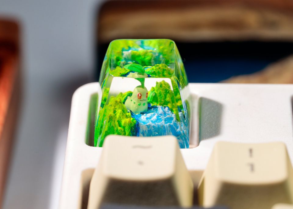 Chikorita PKM Artisan Keycap, Spacebar Keycap, Keycap Set, Cute Keycap