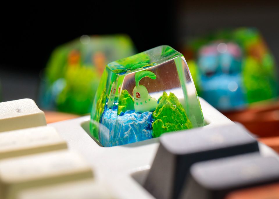 Chikorita PKM Artisan Keycap, Spacebar Keycap, Keycap Set, Cute Keycap