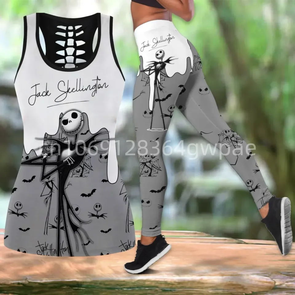 Jack Skellington Women Cutout Tank Top Leggings Yoga Set S