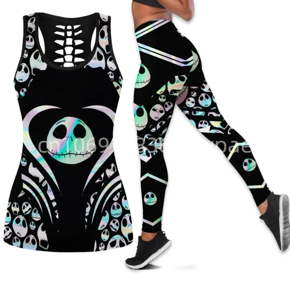 Jack Skellington Women Cutout Tank Top Leggings Yoga Set S