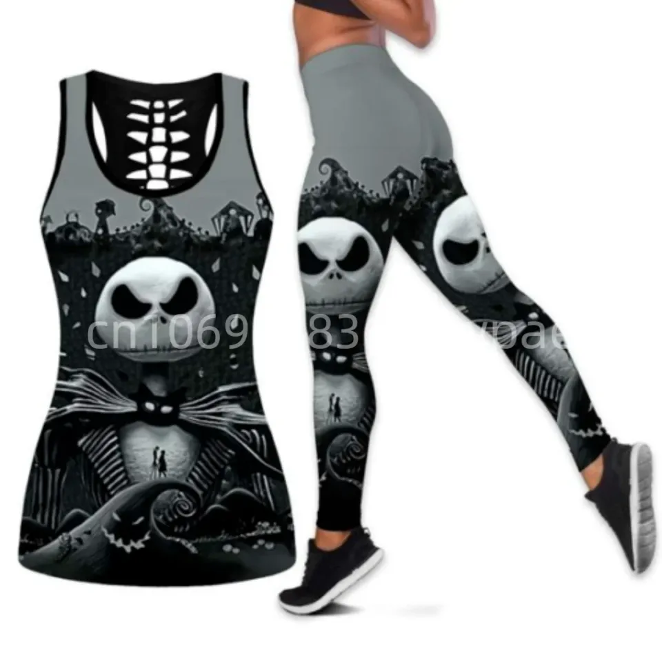 Jack Skellington Women Cutout Tank Top Leggings Yoga Set S