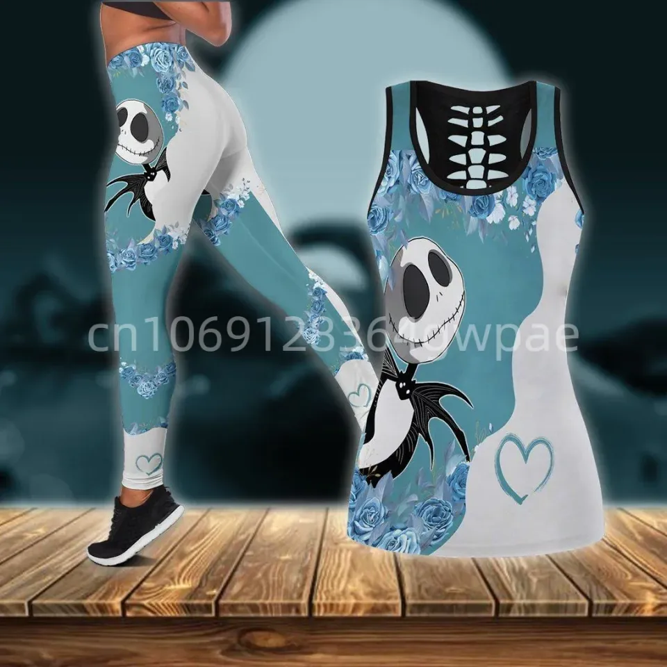 Jack Skellington Women Cutout Tank Top Leggings Yoga Set S