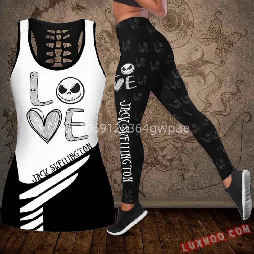 Jack Skellington Women Cutout Tank Top Leggings Yoga Set S