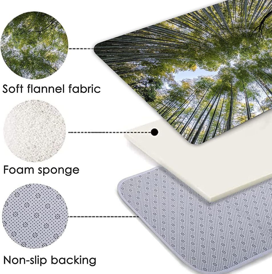 Bamboo Bath Rug Set Toilet Seat Cover Rustic Bamboo Forest Green Leaves