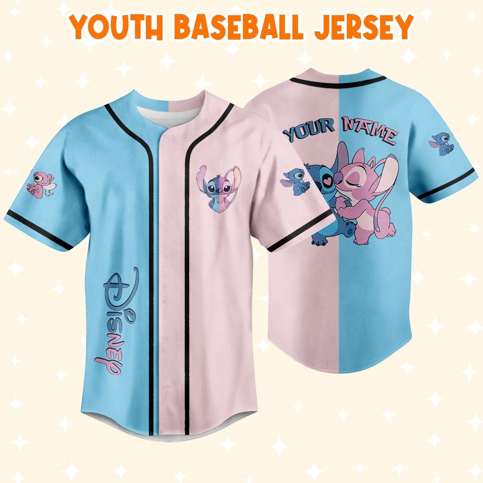 Personalized Stitch And Angel Disney Baseball Jersey, Disney Jersey