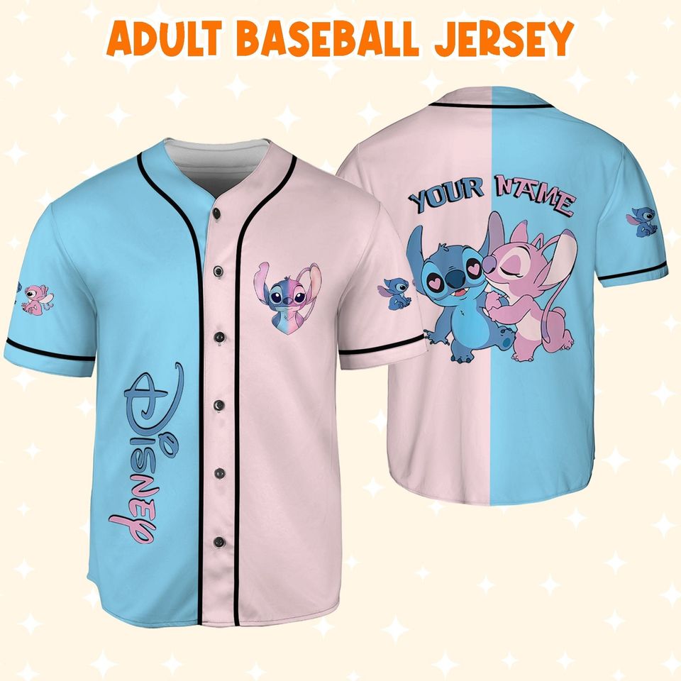 Personalized Stitch And Angel Disney Baseball Jersey, Disney Jersey