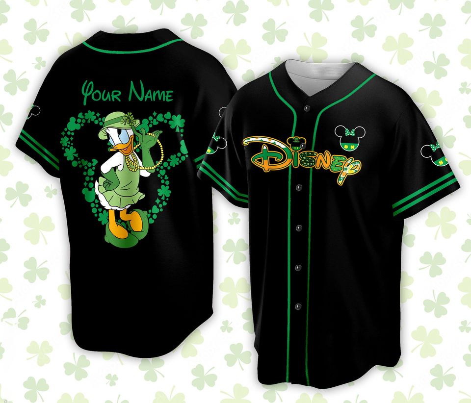 Custom Saint Patrick Day Disneyland Baseball Jersey, Mickey St Patrick Baseball Jersey