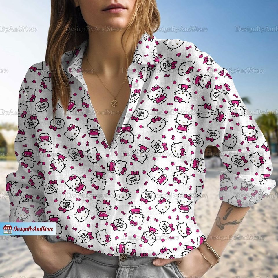 Hello Kitty Linen Shirt, Hello Kitty Linen Blouse, Hello Kitty Shirt