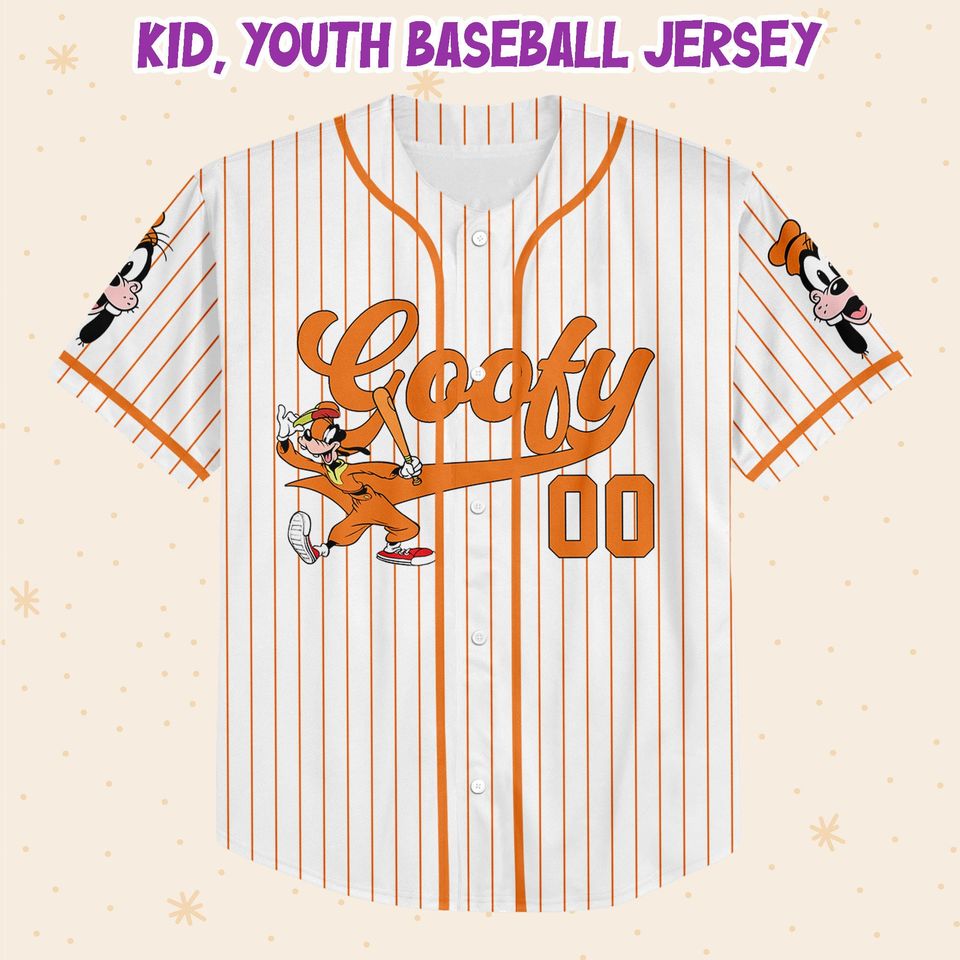 Personalized Disney Goofy Play Baseball Orange Baseball Jersey