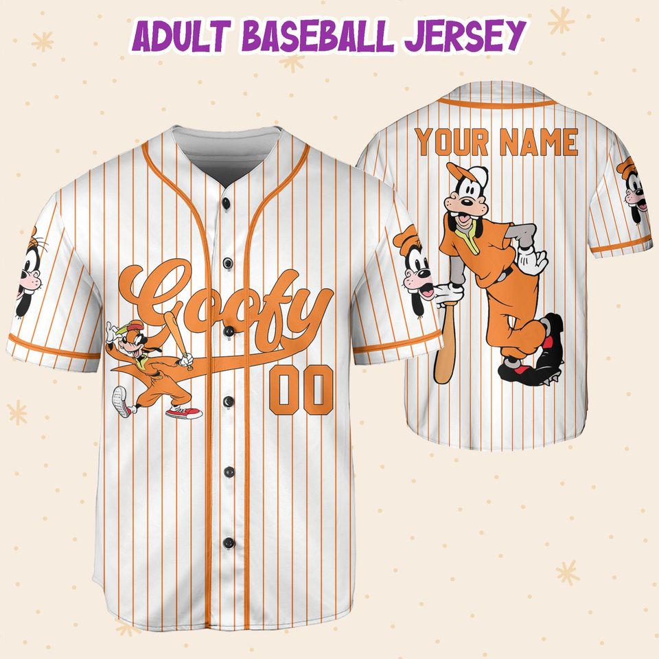 Personalized Disney Goofy Play Baseball Orange Baseball Jersey