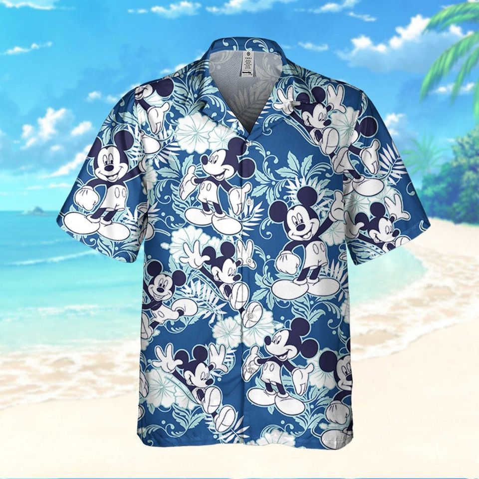 Disney Mickey Mouse Tropical Summer Beach Blue Hawaii Shirt