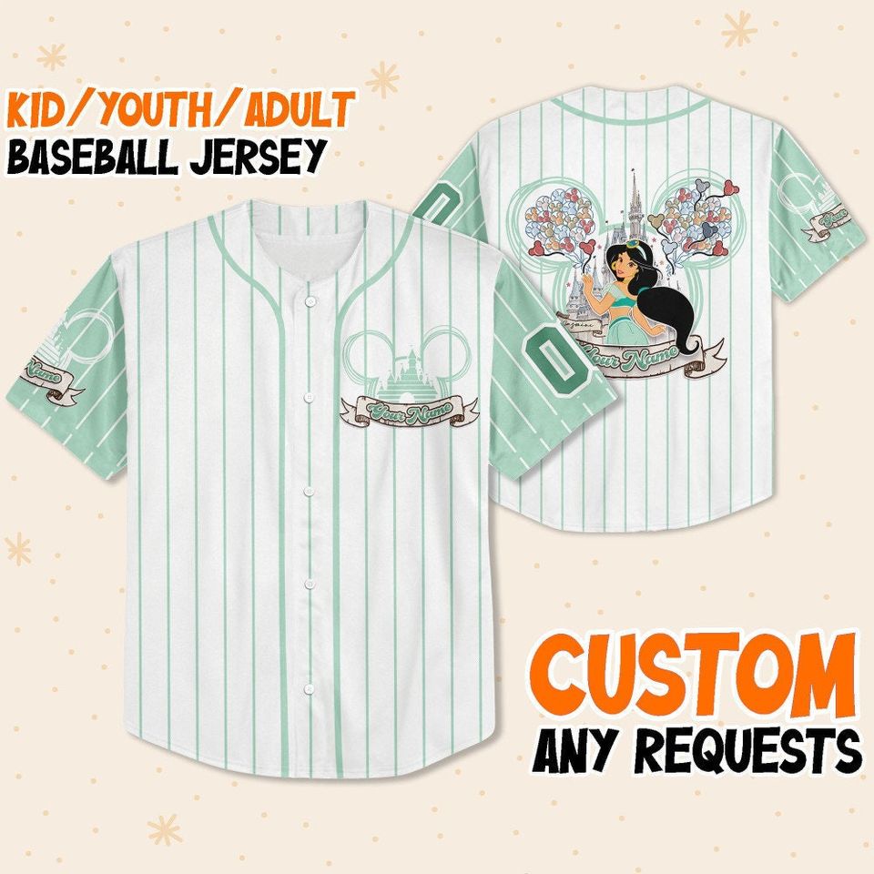 Personalize Princess Jasmine Alladin, Custom Name Disney Baseball Jersey