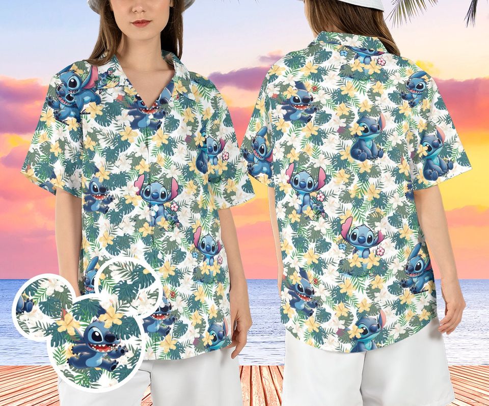 Disney Tropical Stitch Hibiscus Hawaiian Shirt, Stitch Beach Hawaii Shirt