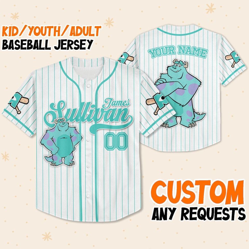 Personalized Disney Monster Inc James Sullivan Baseball Jersey