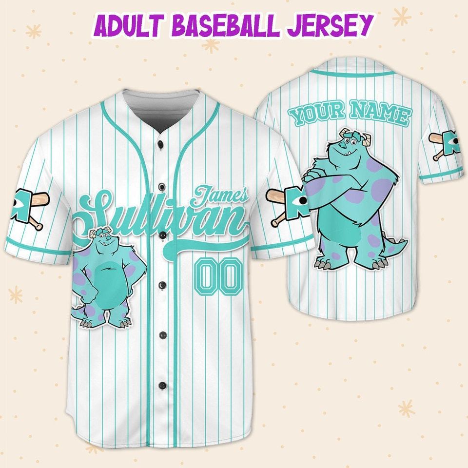 Personalized Disney Monster Inc James Sullivan Baseball Jersey