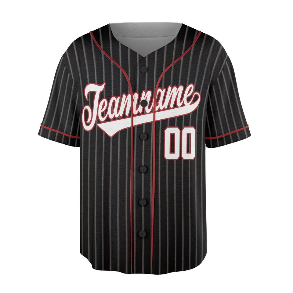 Custom Black Red Pinstripe Red Jersey, Personalized Baseball Team Name