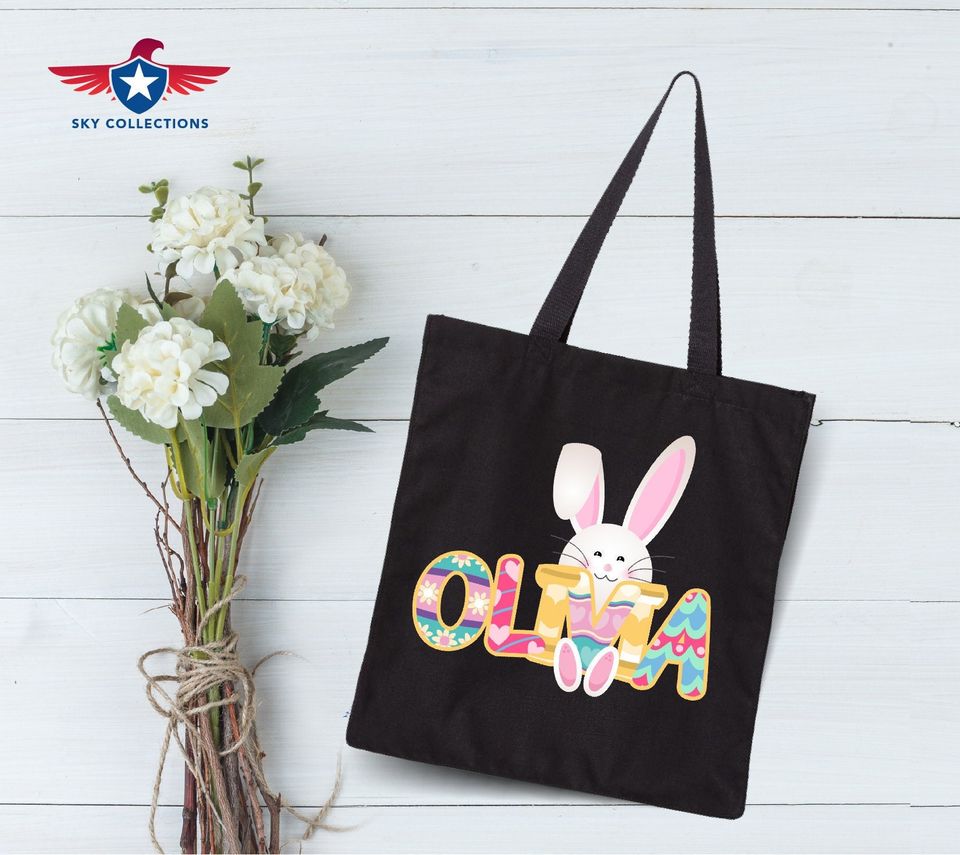 Personalized Easter Tote Bag, Customized Easter Bag, Easter Bunny Bag