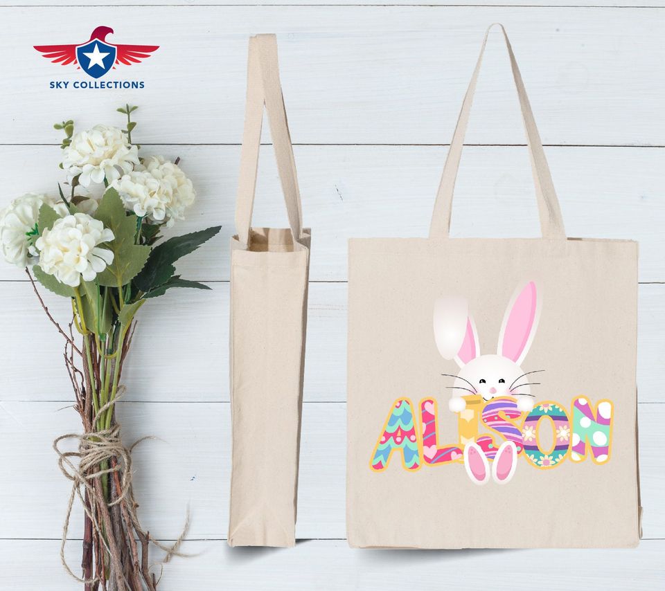 Personalized Easter Tote Bag, Customized Easter Bag, Easter Bunny Bag