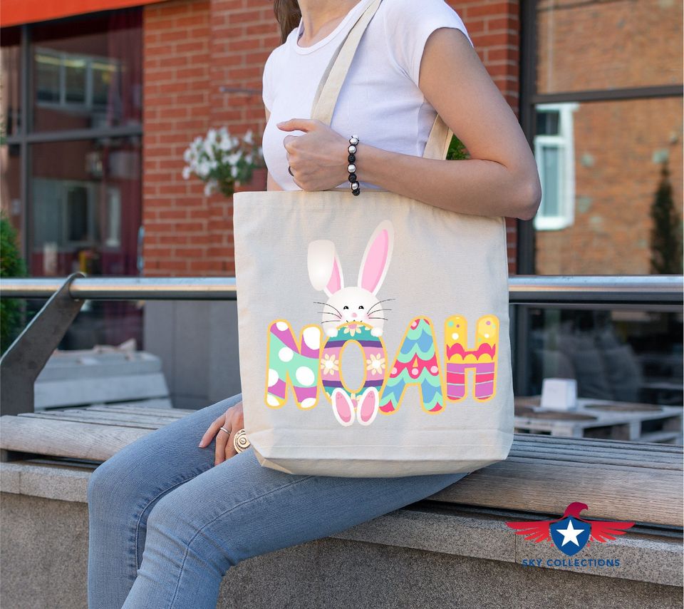 Personalized Easter Tote Bag, Customized Easter Bag, Easter Bunny Bag